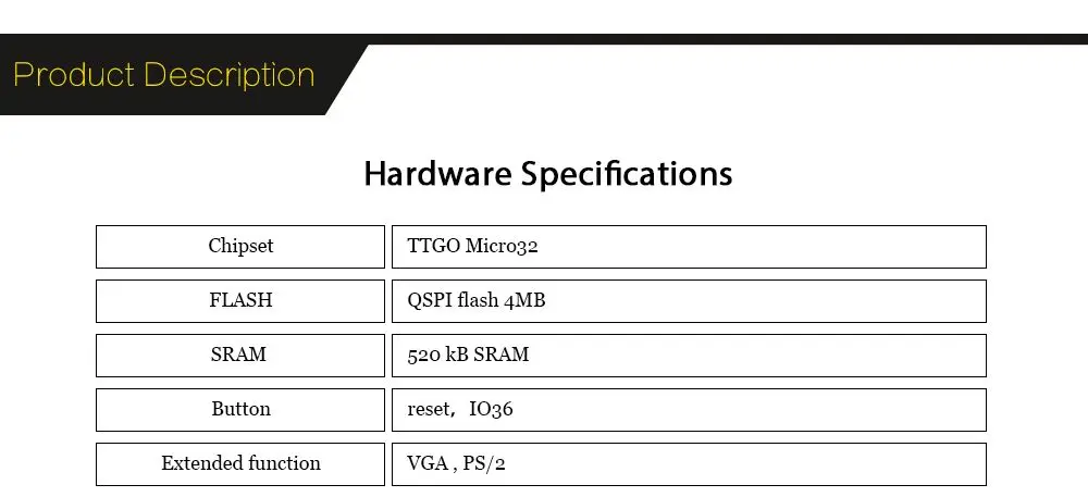 TTGO VGA32-V1.1 контроллер PS/2 мышь и клавиатура графика контроллера library game engine/VT терминал для ESP32