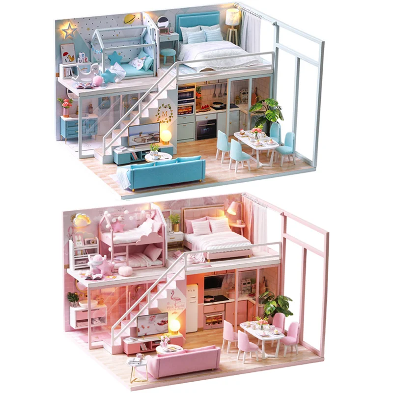 

Деревянный Кукольный дом «сделай сам», сборная игрушка, миниатюра 1:24, кукольный дом ручной работы, мебель, набор для сборки со светодиодами, детская игрушка