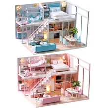 Maison de poupée en bois à assembler, jouet miniature en bois 1:24, meubles de maison de poupée faits à la main, Kit de construction de maquettes avec jouets LED pour enfants, bricolage