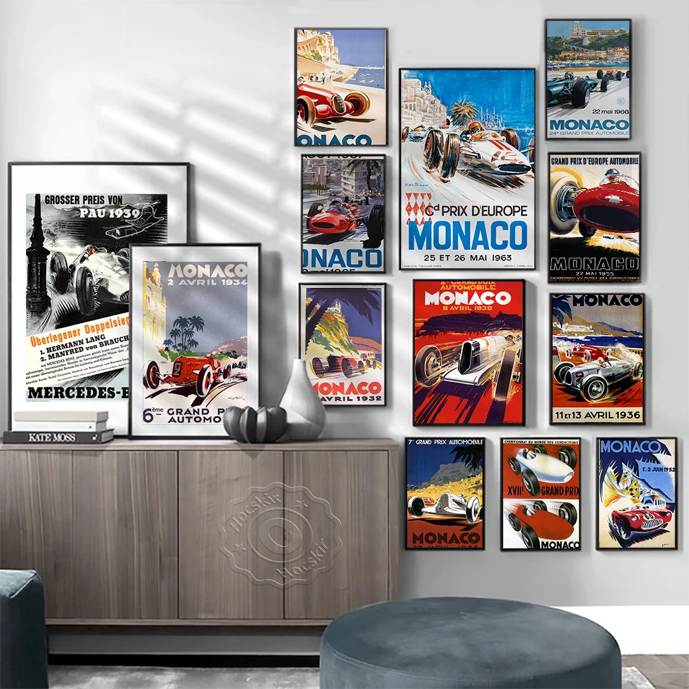 

Super Racing Car Monaco Grand Prix Retro Poster Cool Car Wall Art Print Canvas Painting Vintage Wall Poster Home Room Decoration