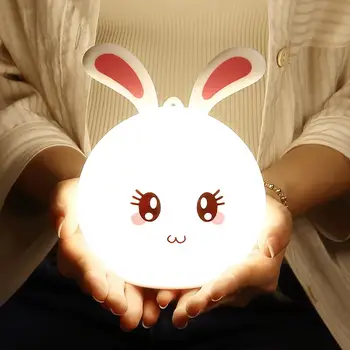 

Cute Rabbit Shape LED Night Lights for kids rooms USB Rechargeable Silicone LED Lights Decorative Lamp Bedside Lamps 7 Colors