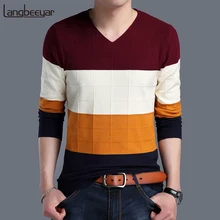 Новинка, модный брендовый мужской свитер, пуловеры в полоску, облегающие вязаные Джемперы, шерстяные, Осенние, корейский стиль, повседневная мужская одежда