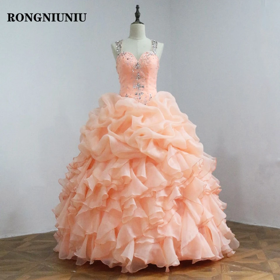 Реальное изображение Бальные платья Vestido Dulces 16 оборками милые вечерние платья длиной до пола на заказ