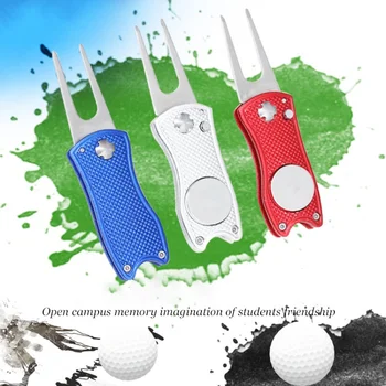 

Stainless Steel Golf Divot Repair Switchblade Tool Pitch Groove Cleaner Magnetic Golf Pitchfork Putting Green Fork Training N