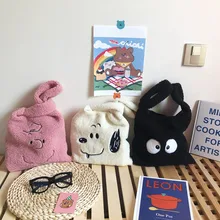 Плюшевая сумка на плечо, зимняя мультяшная сумка, милая ручная сумка с вышитым лицом, Женская одноцветная сумка, маленькая сумка 28*30 см