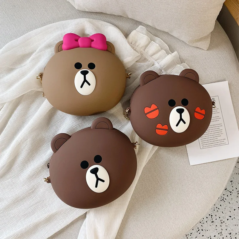 

New Free Women's Mobile Phone Bag Cartoon Female Messenger Shoulder Bags Crossbody Cute Fashion Silicone Bags Mini Bear Handbags