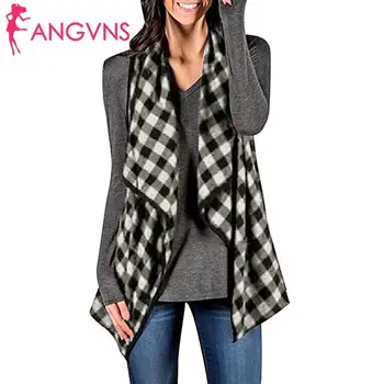 

Women Casual V-Neck Sleeveless Lattice Print Spring Loose Irregular Hem Open Stitch Vest Regular