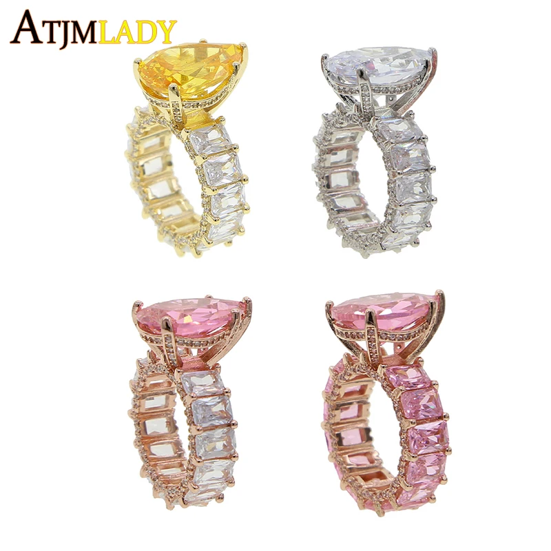指輪・リング Crystal Drop Heart Ring #3515 White Pink Water Drop Big Gem Fashion CZ Heart Ring Iced Out