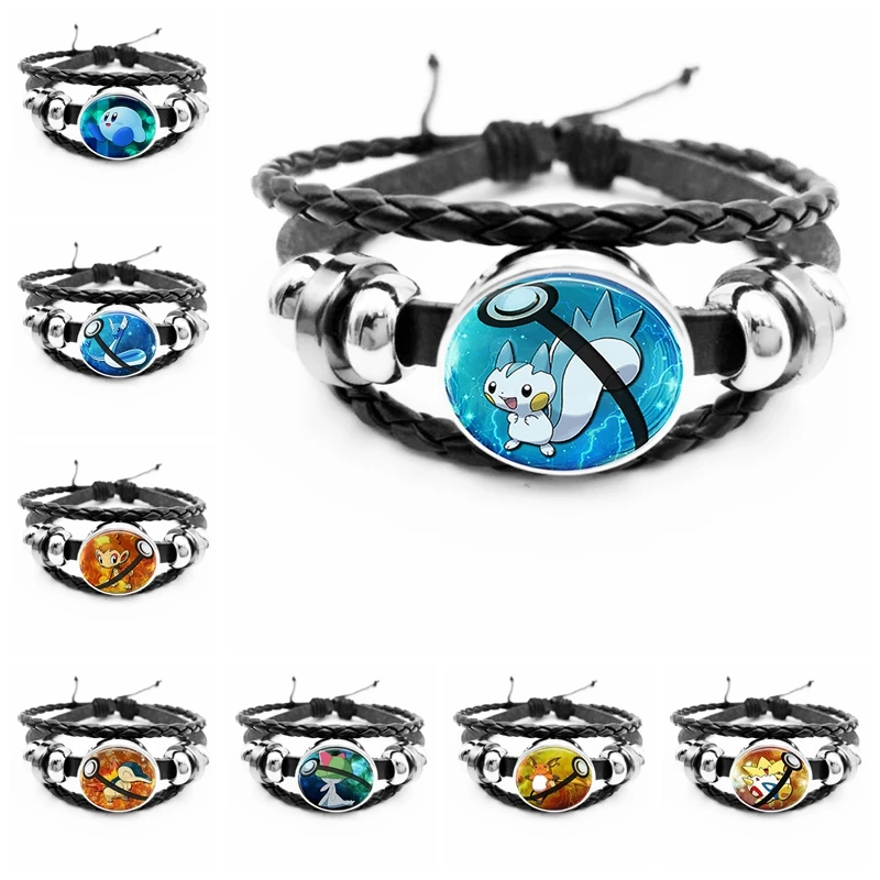 

2020 New Pikachu Glass Convex Snap Button Black Handmade Bracelet Personalized Pokemon Bracelet Jewelry