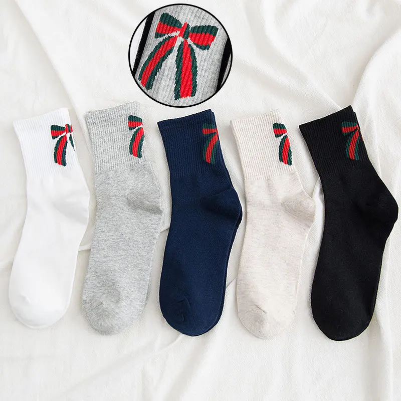 Осенние и зимние новые носки спортивные хлопковые носки с бантом женские носки дышащие носки без пятки BDW035