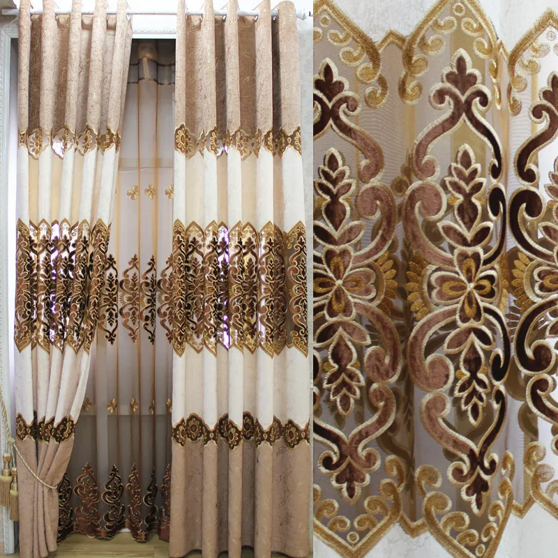 

New Chinese Style Living Room Jacquard Chenille Joint Embroidery Curtain Bedroom Library Curtain Mesh Curtains Finished Product