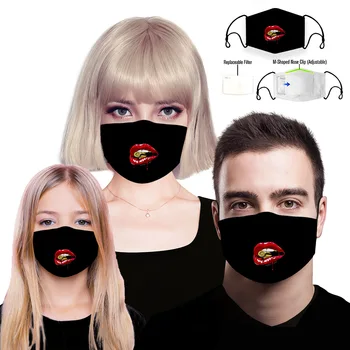 

Funny Red Lips Print Unisex Mouth Mask Fashion Anti Dust Adults Kids Reusable Protective Face Mask with 7Pcs Filters PM2.5