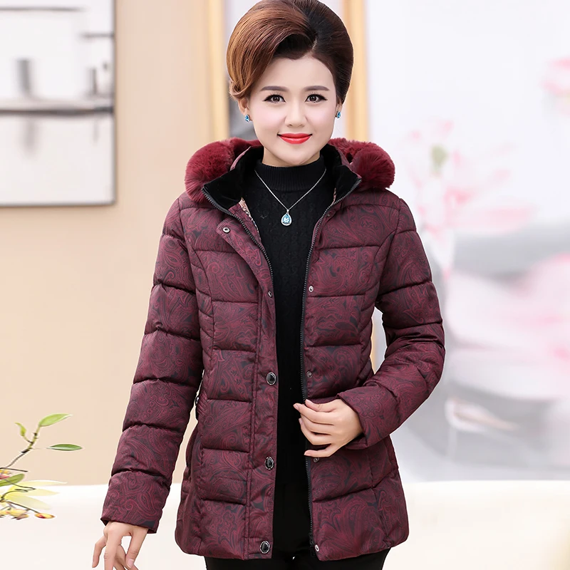 Зимние женские куртки, Зимняя женская хлопковая куртка среднего и длинного среднего возраста, хлопковое пальто - Цвет: Бургундия