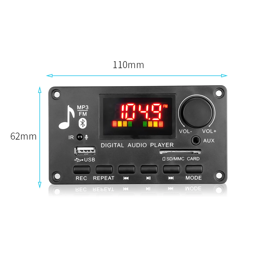New 80W Amplifier MP3 Player Decoder Board DC 5V-26V Bluetooth5.0 Car FM Radio Module Call Recording Support TF USB AUX 3.5 WAV ipod mp3 player