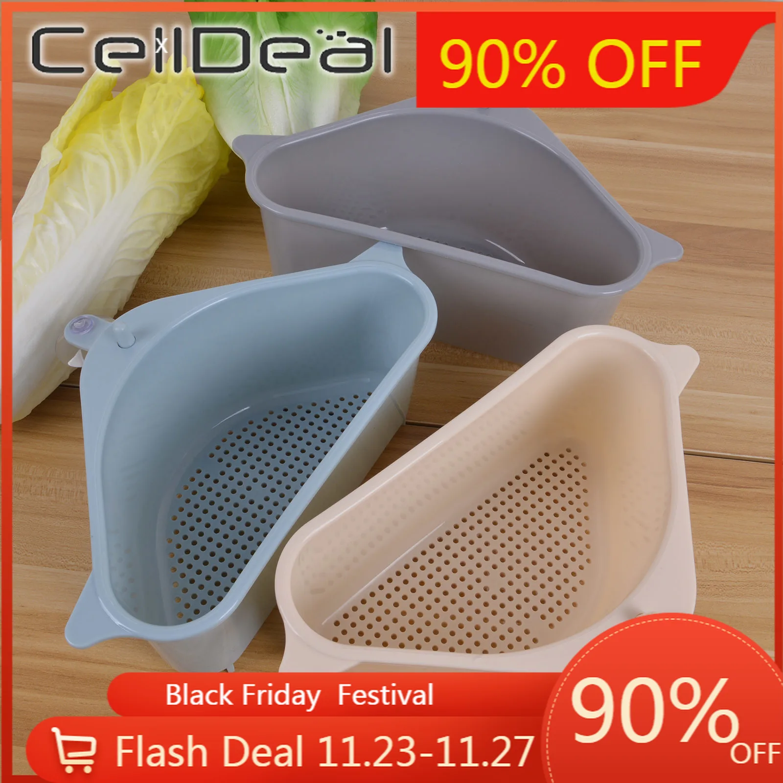 

CellDeal Triangle Storage Holder Multifunctional Drain Shelf Storage Sponge Rack Sucker Kitchen Rack Sink Rack Plastic Organizer