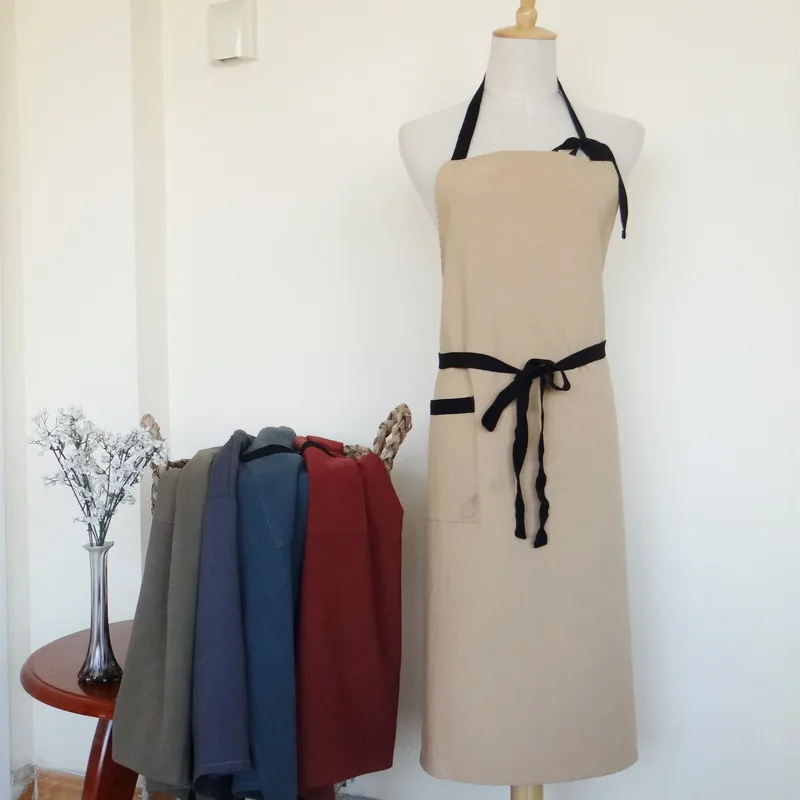 New Products Cotton Linen Simple Plain Color Thick Apron