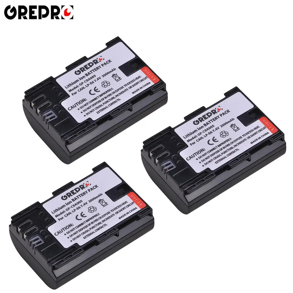 3 battery 2000 мАч LP E6 LP-E6 LPE6 батарея для цифровой камеры+ USB lcd двойное зарядное устройство для Canon Mark II Mark III 6D 7D 60D 60Da 70D 80D 5DS 5D - Цвет: 3 battery