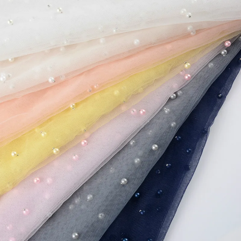 

Same Color Beaded Color Pearl Mesh Fabric Polyester Fabric DIY Sewing Craft Textile Fabric Women's Dress Stage Costume Fabric