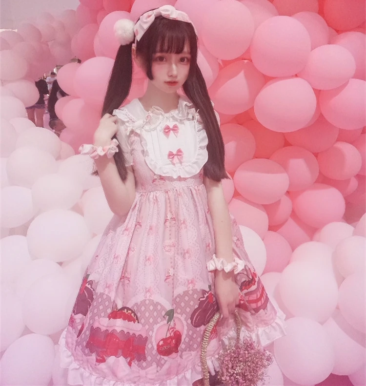 Kawaii Лолита платье мягкие японские игрушки Лолита милый Вишневый JSK ремень платье