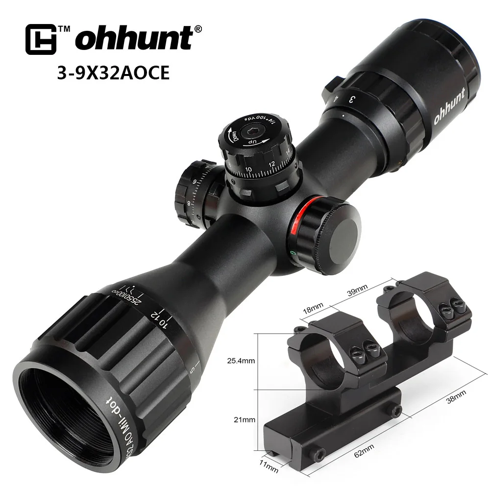 with Dovetail Mount Ohhunt 3-9x32 AO компактная охотничья оптика 1/2 половина Mil точка сетка оптические прицелы башенки Блокировка с солнцезащитным козырьком тактический прицел - Цвет: with Dovetail Mount
