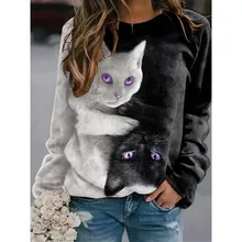 3d Cat Print Round Neck Long Sleeve Pullover Sweatshirt Women's Sweatshirt Ladies Hoodie Cat Super Dalian Hoodie Pullover Hoodie