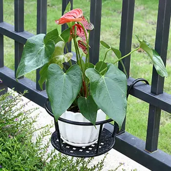

Balcony Hanging Plant Racks Round Flower Pot Rack Railing Fence Outdoor Window Wall Hanging Indoor Iron Bonsai Stand Decoration