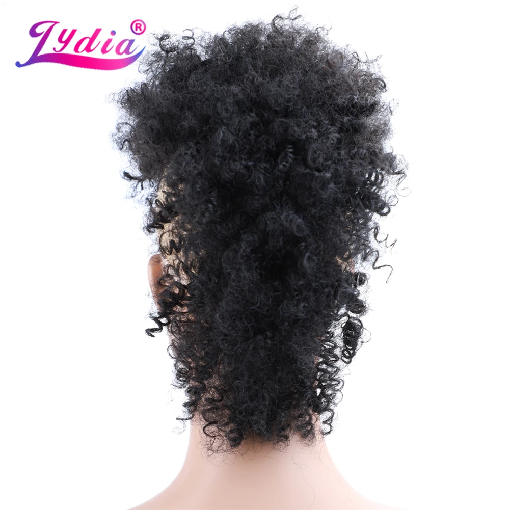 lydia sintético alta puff afro curto kinky encaracolado peruca clipes na extensão do cabelo africano americano hairpiece