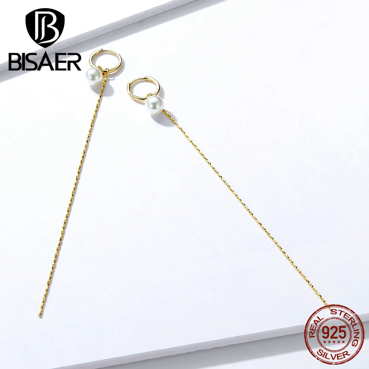 Серьги с кисточками, BISAER, модные, 925 пробы, серебряные, длинная цепочка, серьги-гвоздики с кисточками, женские, Пресноводный Жемчуг, роскошные ювелирные изделия EFE325