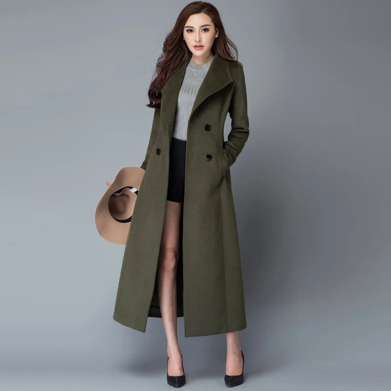 Winter Woman Coats Autumn and Winter New Lapel Thickening Women Long Coat Fashion Red Slim Woolen Coat Female Jacket