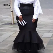 Элегантные вечерние женские юбки большого размера плюс с высокой талией и оборками по бокам, женские юбки в сеточку, 2 цвета