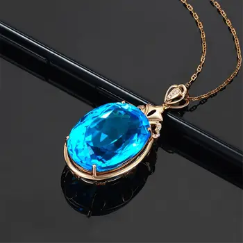 

Big carats aquamarine gemstones blue crystal pendant necklace women Rose gold color choker chain diamond statement jewelry gift