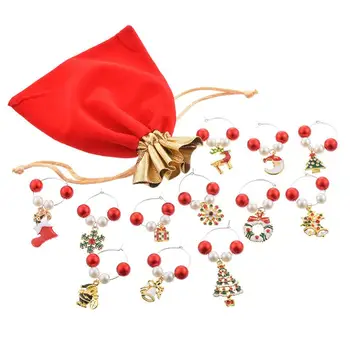 

12Pcs Christmas Creative Exquisite Glass Ornament Wine Glass Decoration Cup Ring for Banquet