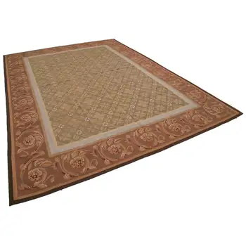 

261x363 Cm Brown Handmade Aubusson Rugs-9x12 Ft
