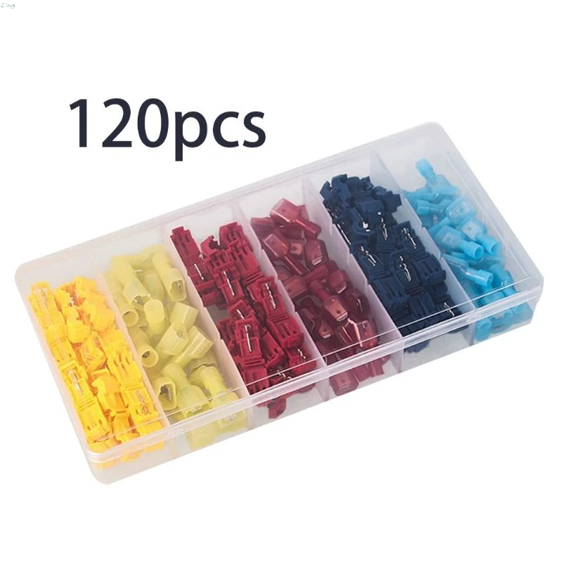 

120Pcs Terminal Boxed Set 6 Types Electric Wire Connectoe Assorted Insulated Clamp Cold-Press T-Tap Wire Spade Kit