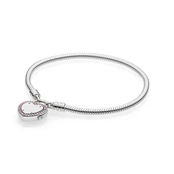 

Moments Smooth Bracelet With Lock Your Promise Clasp 100% 925 Sterling Silver Bracelet Fit Original Charms Diy Jewelry