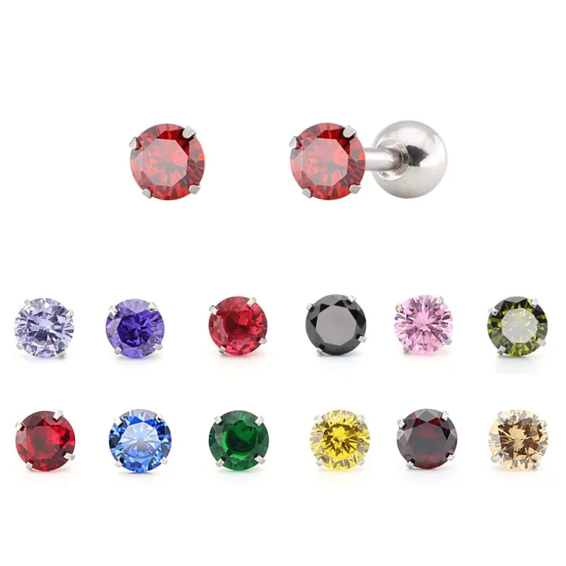 

Fashion Stainless Steel Ear Tragus Piercings Round Zircon Earring Studs For Body Jewelry