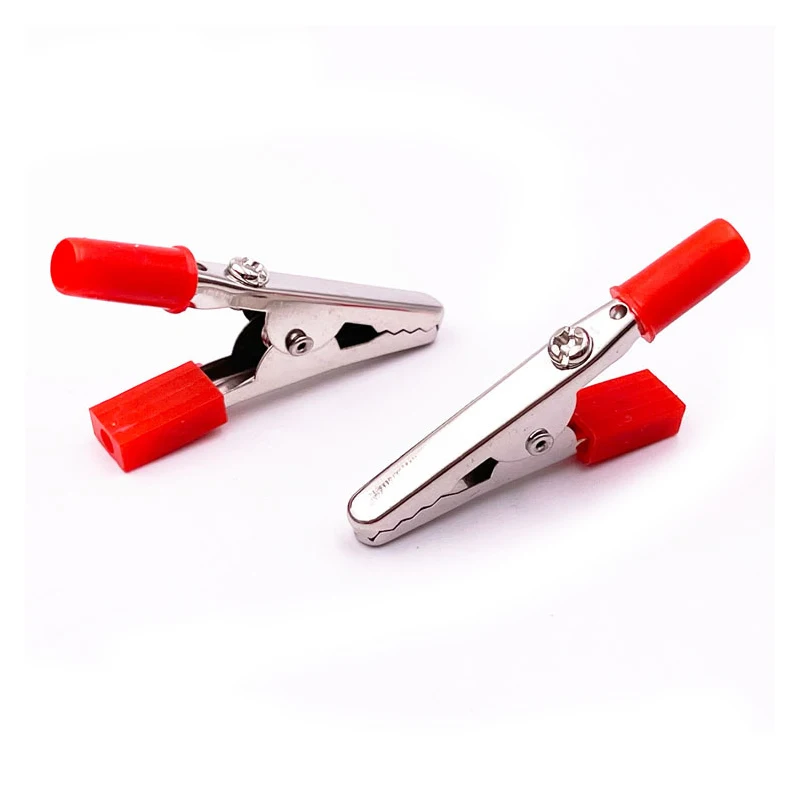 Hot 10pcs 50mm Insulated Black Red Plastic Handle Test Probe Metal Alligator Clips Connector Connect Socket Plug