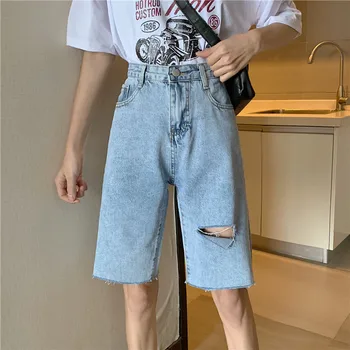 

Woman Shorts Jeans High Waist Ripped Jeans 2020 Summer For Clothes Wide Leg Denim Clothing Blue Streetwear Fashion Vintage Pants