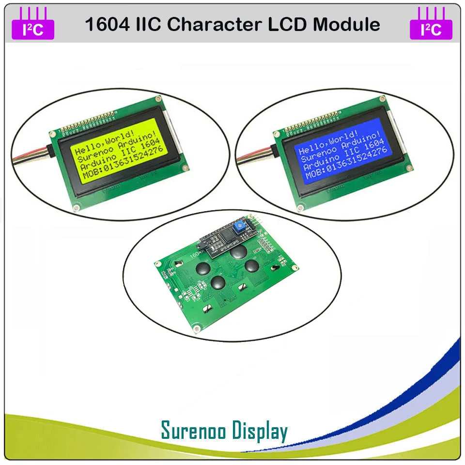 Серийный ЖК модуль IIC / I2C TWI 1604 164 16*4 с дисплеем желтым зеленым синим подсветкой для