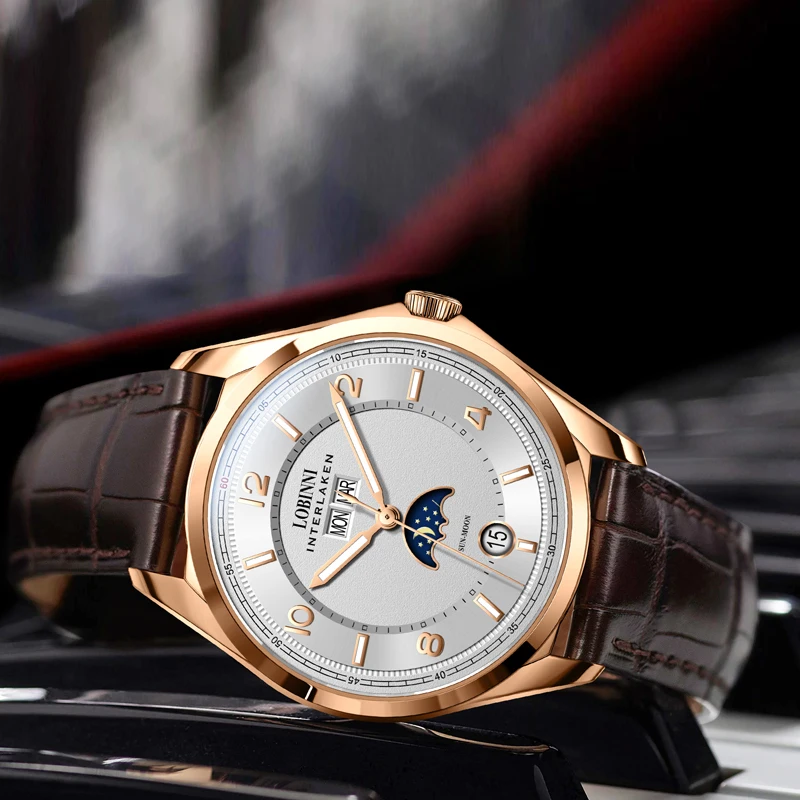 

LOBINNI saphir watch relojes hombre mecanico automatico designer watches mechanical pointer skeleton business watch