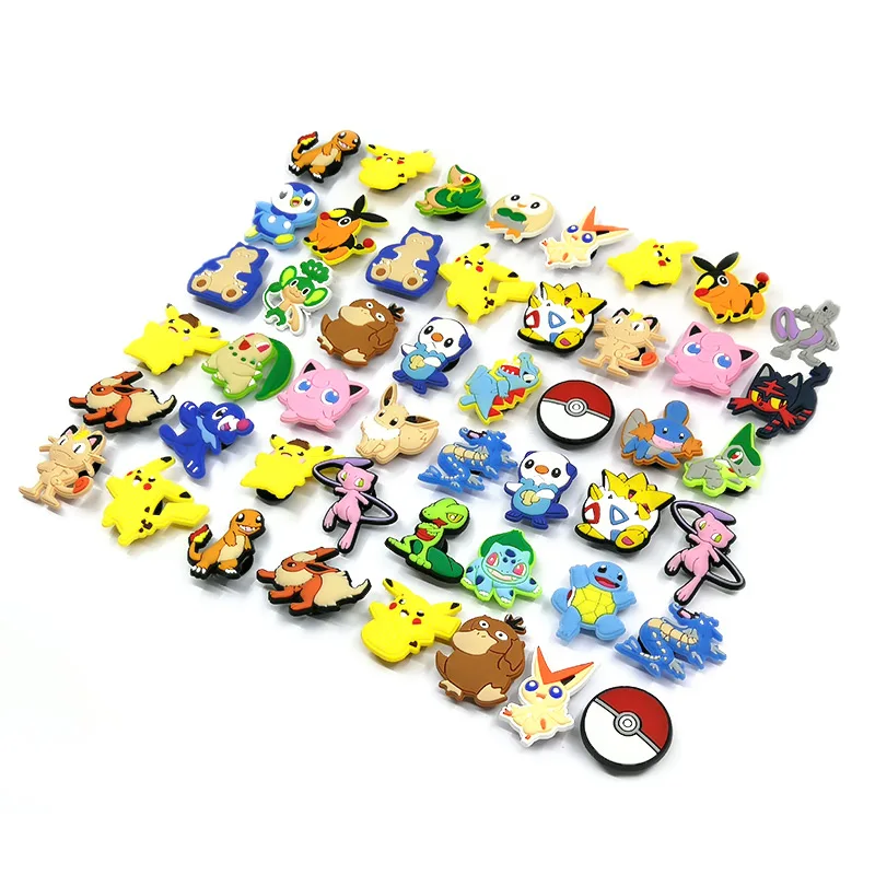 50 unids/lote figura de dibujos animados de PVC zapato encantos para agujeros zapatos bandas hebillas de zapato adornos Bebes Accesorios decoración como La chica regalos de
