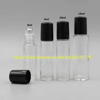 

wholesale 6ml 8ml 10ml 15ml clear glass bottle steel roller,roll-on essential oil Refillable perfume deodorant liquid bottle