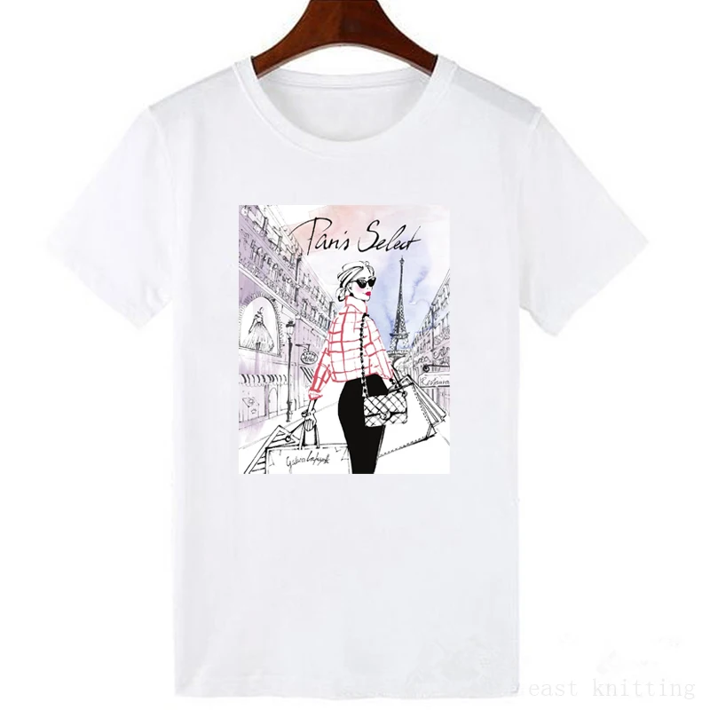 Винтажная модная футболка для девочек с принтом «Париж», летние модные женские повседневные топы в хипстерском стиле, крутая женская футболка - Цвет: 0426