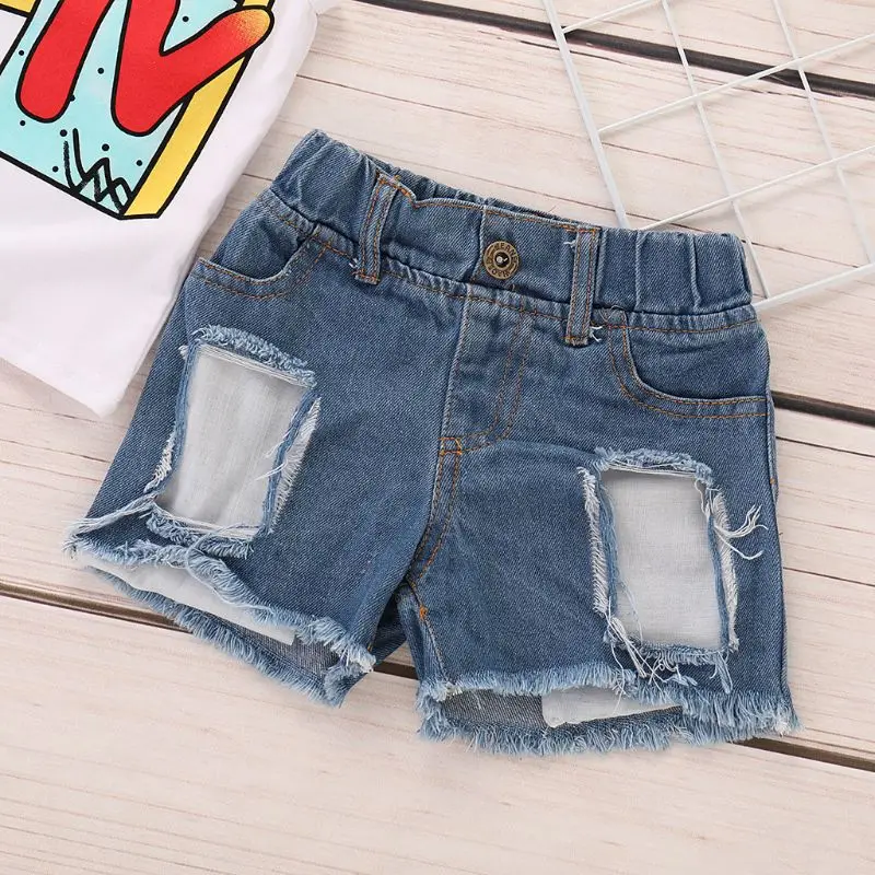 Летняя одежда для новорожденных мальчиков и девочек жилет на бретелях Топы+ джинсовые шорты