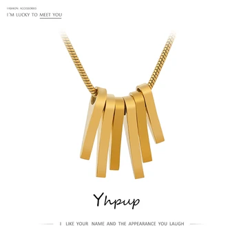 

Yhpup Statement Geometric Metal Women Necklace Pendant Trendy Stainless Steel Gold Jewelry Simple Collar Necklace брелок New