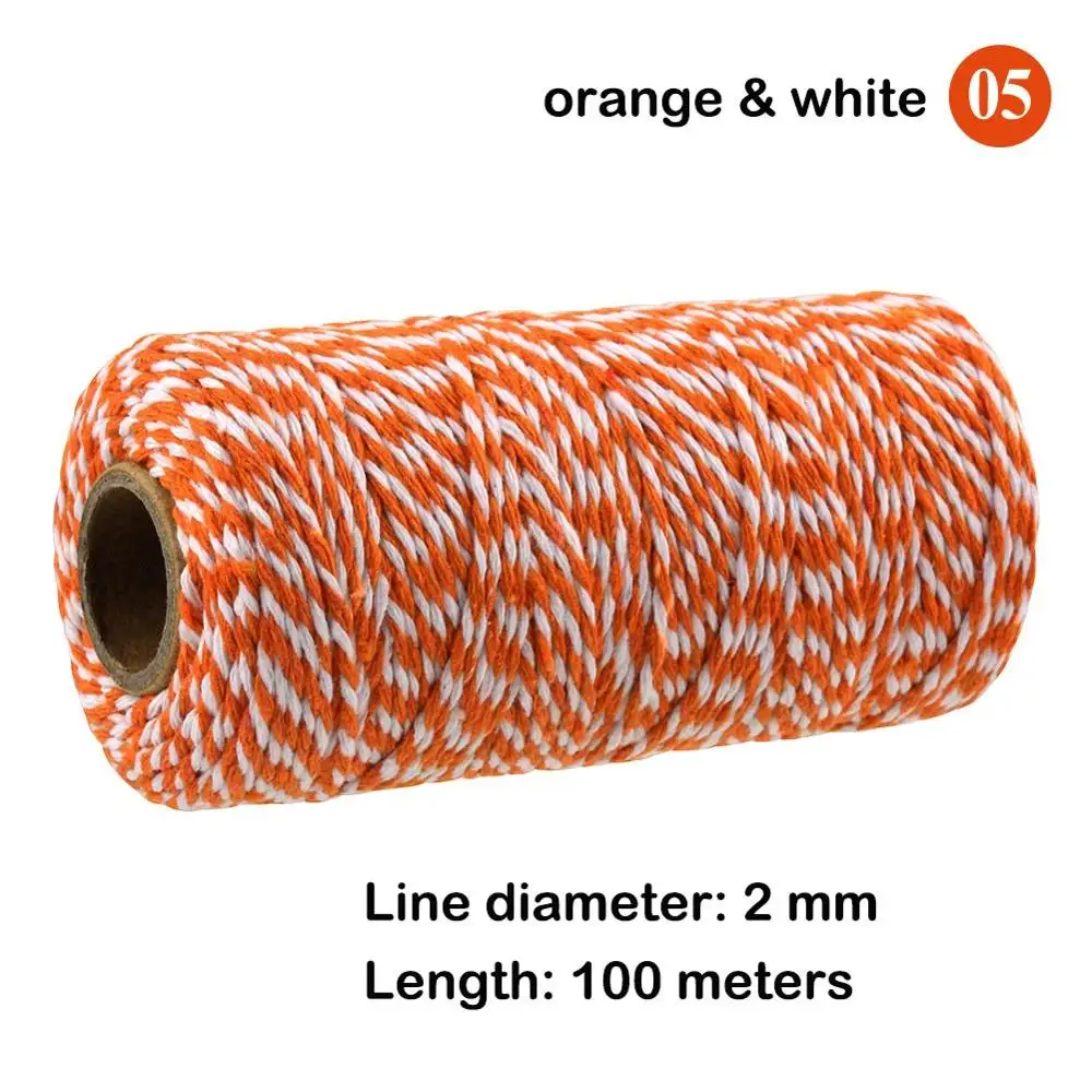 100 метров/рулон двухцветная пряжа для вязания крючком 2 мм Вощеная вышивка нить для шитья шнур ручной работы хлопчатобумажная нить для DIY Caft - Цвет: 05 orange white