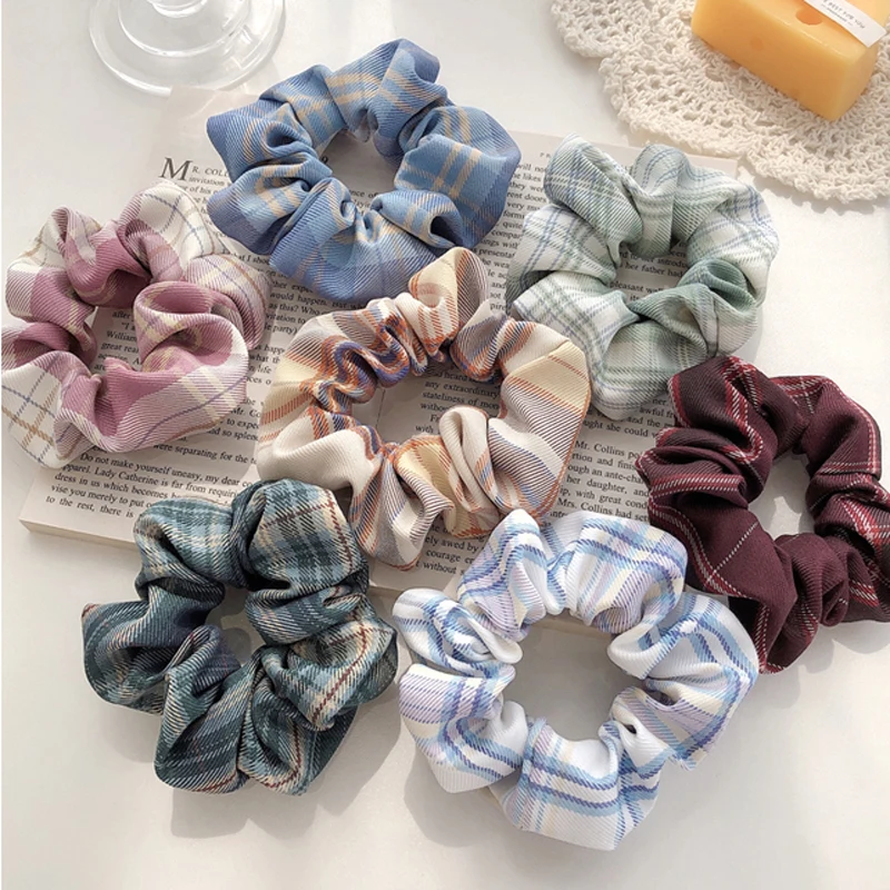 

New Girl Plaid Scrunchie Hair Ring Large Elastic Hair Bands Woman Hair Accessories Fabric Ladies Female Hair Tie Headbands
