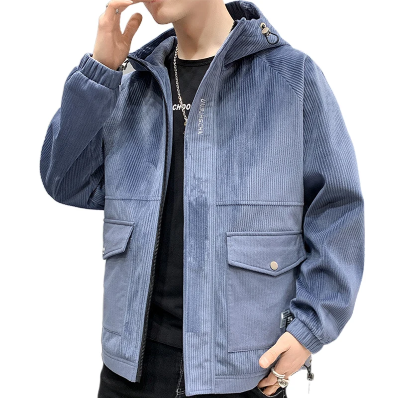 

Corduroy men's jacket 2021 autumn Fall clothe Korean fashion casual outwear Men's spring tooling jacket vetement homme teen wolf