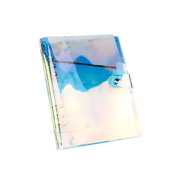 

A5 A6 PVC Rainbow laser Transparent Notebook diary Book Loose Planner Clip Note Office Cover Supplies Glitter leaf A8B5