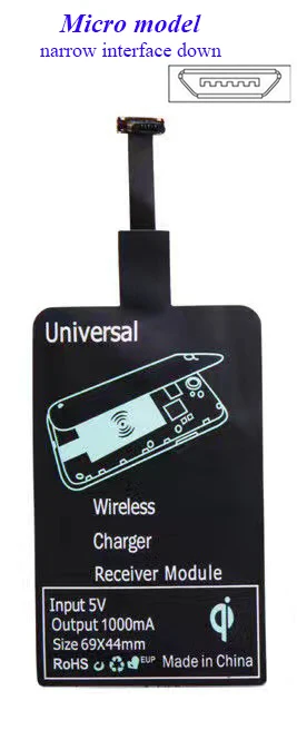 for micro narrowdown Qi Беспроводное зарядное устройство приемник зарядка для iphone 7 6 6S Micro usb type C беспроводной зарядный разъем для huawei samsung - Цвет: for micro narrowdown